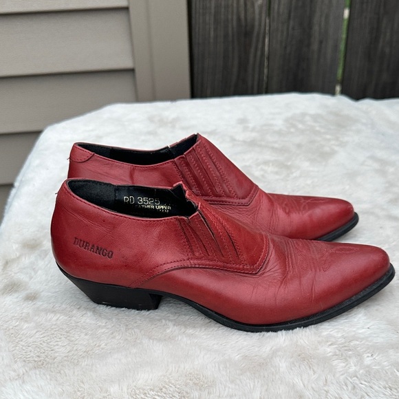 Vintage Womens DURANGO Red Leather Western Ankle BOOTS Size 7 Stacked Riding - Picture 1 of 9